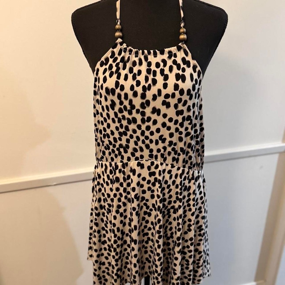 Torrid Beard Hanky hem halter open back top mini dress black cream cheetah sz 0